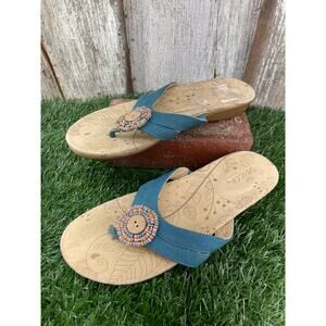 SBICCA Thong Sandals “Beadle” Beaded Turquoise Teal Tan Women’s Size 8.5